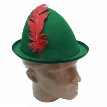 Peter Pan Şapkası Yeşil Renk Kırmızı Tüylü 