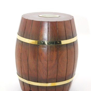 Pirinç Ahşap Fıçı Kumbara 18 Cm 