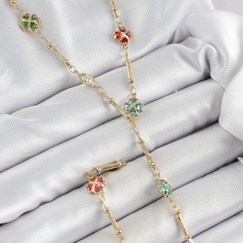 Pirinç Asorti Kalpli Yonca Model Gold Renk Zirkon Taşlı Y Kolye