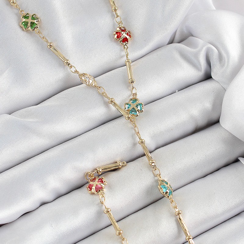 Pirinç Asorti Kalpli Yonca Model Gold Renk Zirkon Taşlı Y Kolye