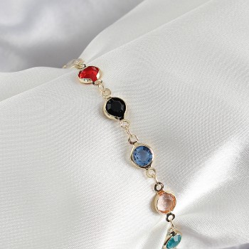 Pirinç Asorti Model Gold Renk Zirkon Taşlı Kadın Bileklik