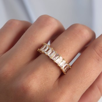 Pirinç Ayarlamalı Gold Renk Baget Taşlı Su Yolu Yüzük