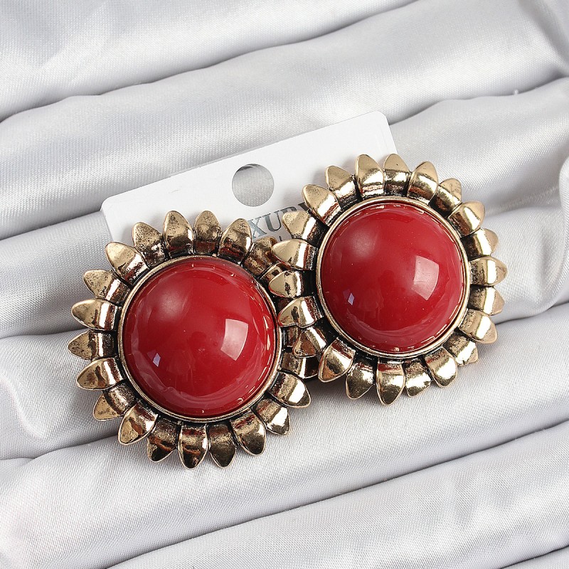 Pirinç Bordo Vintage Model Gold Renk Kadın Küpe