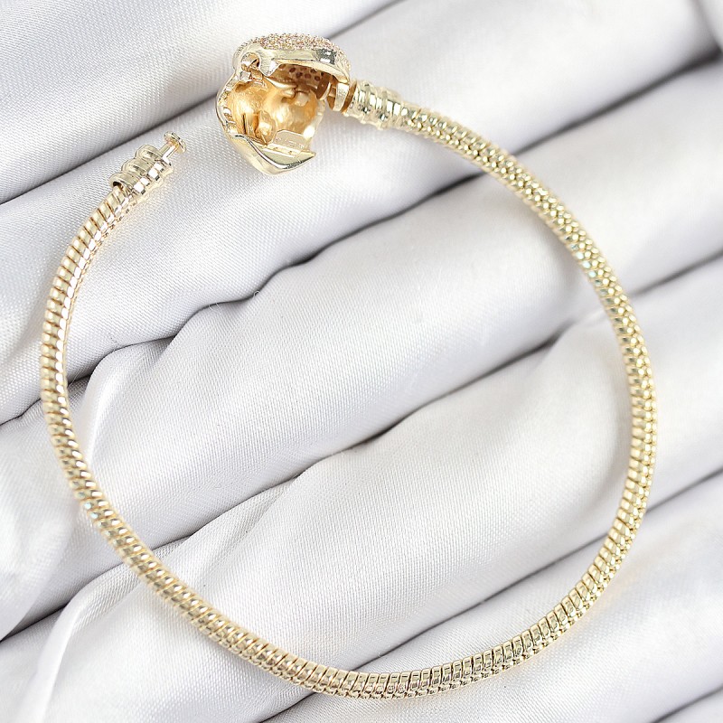 Pirinç Charm Zirkon Taşlı Kalp Model Gold Renk Kadın Bileklik