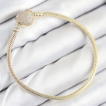 Pirinç Charm Zirkon Taşlı Kalp Model Gold Renk Kadın Bileklik