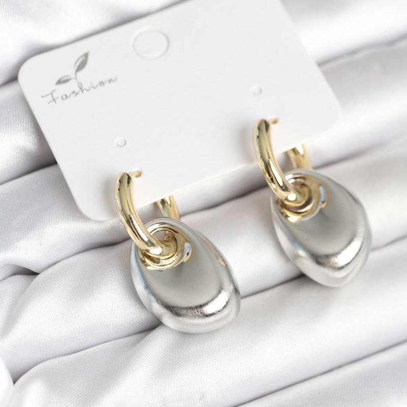 Pirinç Damla Model Gümüş Gold Renk Kadın Küpe