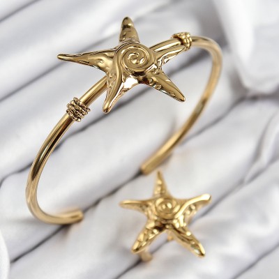 Pirinç Deniz Yıldızı Model Gold Renk Bileklik Yüzük Set