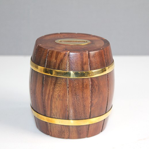 Pirinç Detaylı Fıçı Kumbara Model 1 