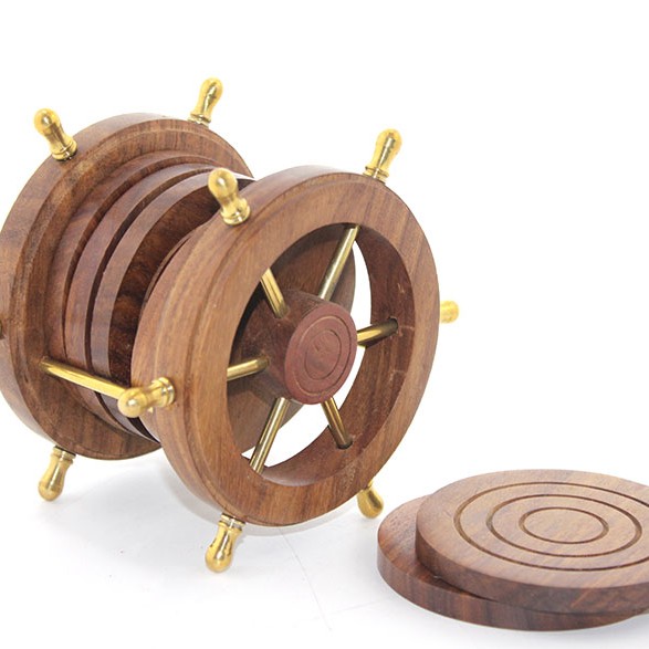 Pirinç Dümenli Ahşap Bardak Altı 