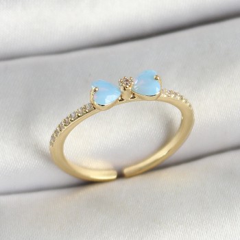 Pirinç Fiyonk Figürlü Zirkon Taşlı Gold Renk Ayarlanabilir Kadın Yüzük