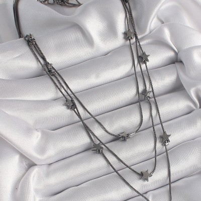 Pirinç Füme Renk 3'Lü Yıldız Model Kadın Kolye