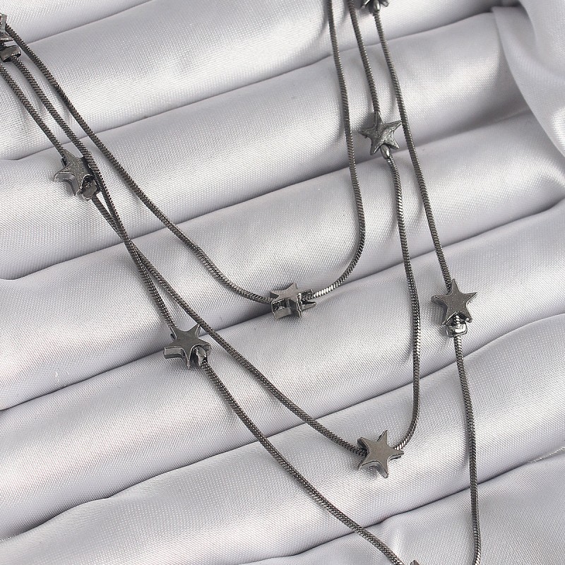 Pirinç Füme Renk 3'Lü Yıldız Model Kadın Kolye