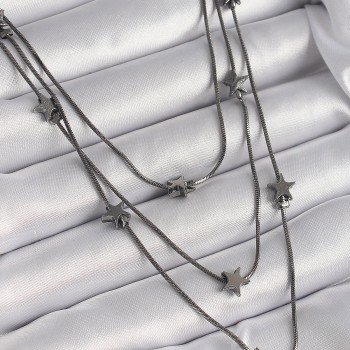 Pirinç Füme Renk 3'Lü Yıldız Model Kadın Kolye