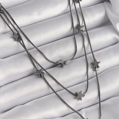 Pirinç Füme Renk 3'Lü Yıldız Model Kadın Kolye