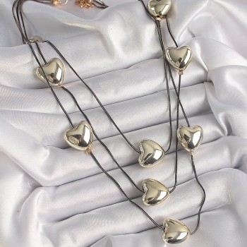 Pirinç Füme Renk Zincir 3D Gold Kalp Model Kadın Kolye