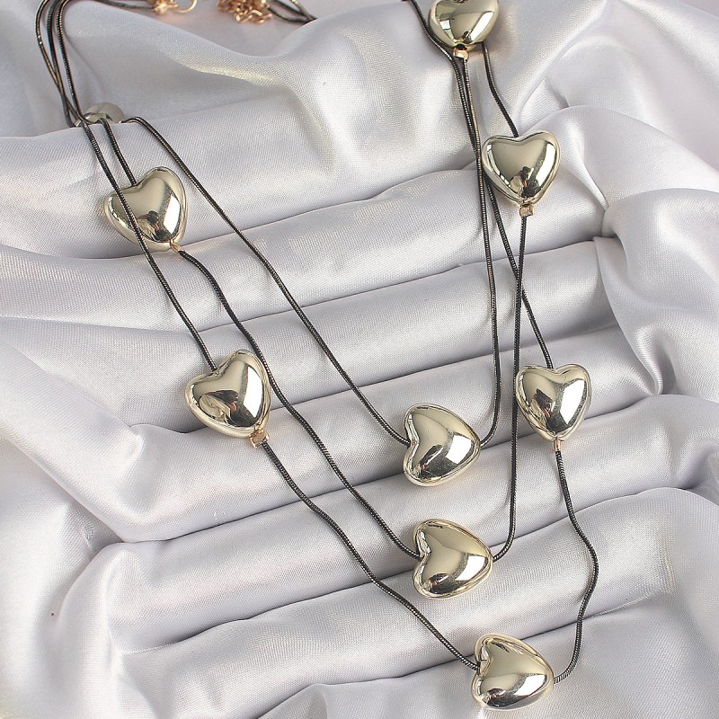 Pirinç Füme Renk Zincir 3D Gold Kalp Model Kadın Kolye