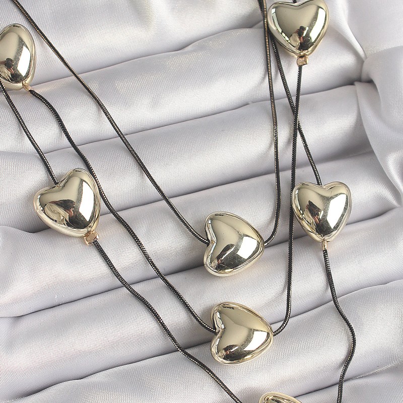 Pirinç Füme Renk Zincir 3D Gold Kalp Model Kadın Kolye