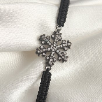 Pirinç Füme Renk Zirkon Taşlı Kar Tanesi Figür Makrome Asansörlü Model Kadın Bileklik