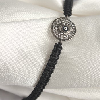 Pirinç Füme Renk Zirkon Taşlı Nazar Boncuk İşleme Makrome Asansörlü Model Kadın Bileklik