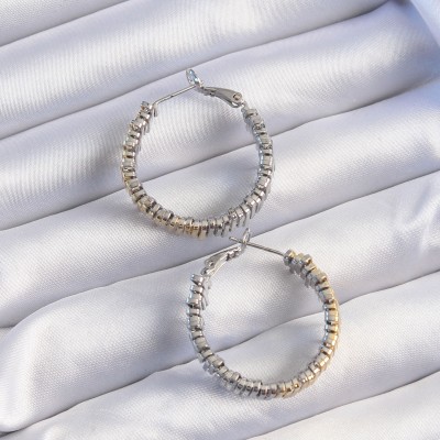 Pirinç Gold Gümüş Renkli Tırtıklı Halka Küpe