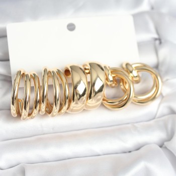 Pirinç Gold Renk 3 Çift Vintage Kadın Küpe Seti