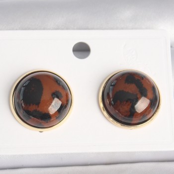 Pirinç Gold Renk 3D Daire Leopar Model Kadın Küpe