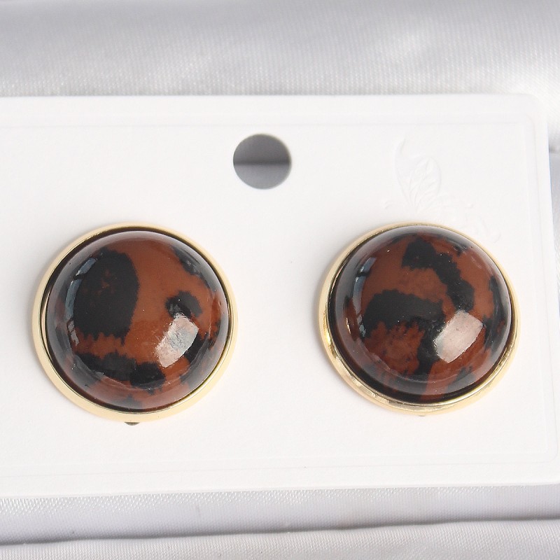 Pirinç Gold Renk 3D Daire Leopar Model Kadın Küpe