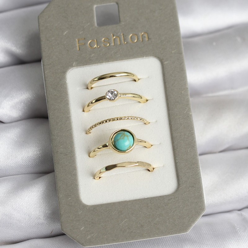 Pirinç Gold Renk 5'li Yüzük Seti