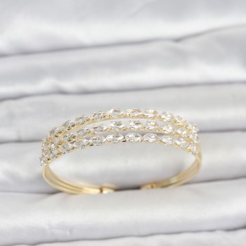 Pirinç Gold Renk Arpa Kesim Zirkon Taşlı Sıralı Model Kadın Bileklik