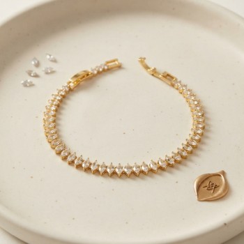 Pirinç Gold Renk Arpa Zirkon Taşlı Su Yolu Kadın Bileklik