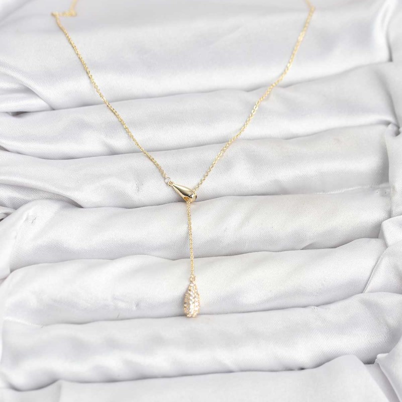 Pirinç Gold Renk Asansörlü Damla Model Kadın Kolye