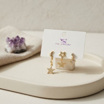 Pirinç Gold Renk Ay ve Yıldız Gece Model Kadın Küpe Seti