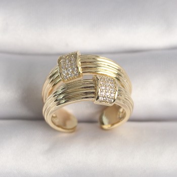 Pirinç Gold Renk Ayarlanabilir Zirkon Taşlı Kadın Yüzük