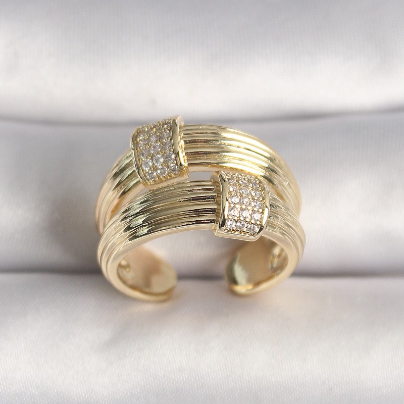 Pirinç Gold Renk Ayarlanabilir Zirkon Taşlı Kadın Yüzük