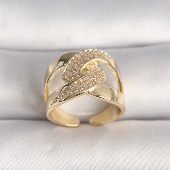 Pirinç Gold Renk Ayarlanabilir Zirkon Taşlı Kadın Yüzük