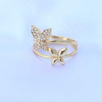 Pirinç Gold Renk Ayarlanabilir Zirkon Taşlı Kelebek Yüzük