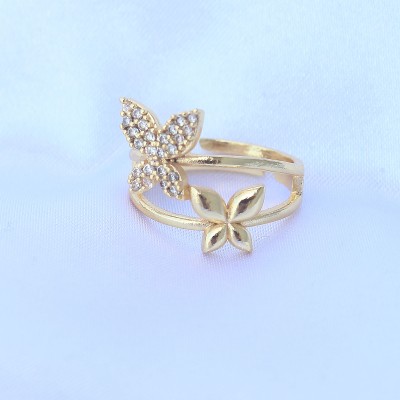 Pirinç Gold Renk Ayarlanabilir Zirkon Taşlı Kelebek Yüzük