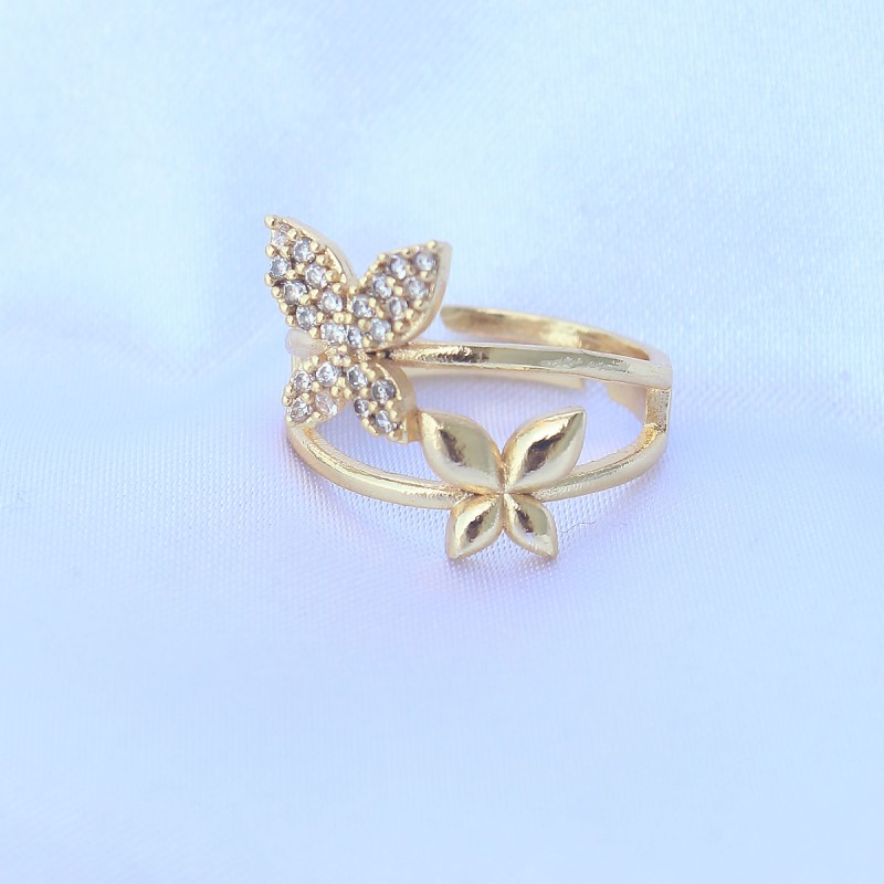 Pirinç Gold Renk Ayarlanabilir Zirkon Taşlı Kelebek Yüzük