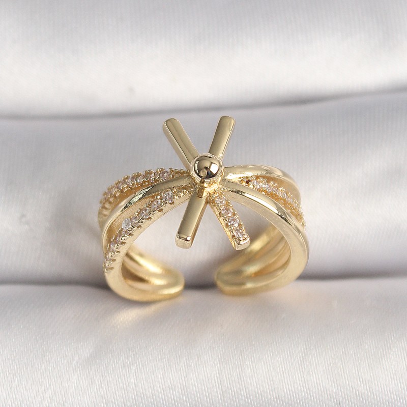 Pirinç Gold Renk Ayarlanabilir Ziron Taşlı Kadın Yüzük