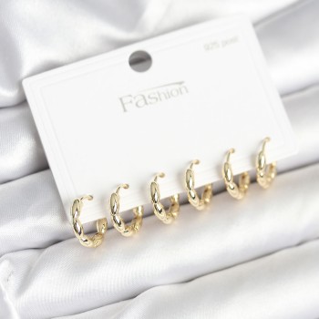 Pirinç Gold Renk Baklalı Halka 925 Gümüş Çivi Kadın Küpe Seti