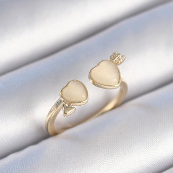 Pirinç Gold Renk Beyaz Mineli Kalp Model Kadın Yüzük