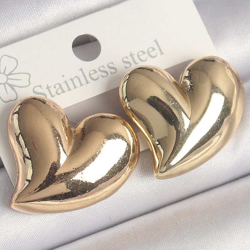 Pirinç Gold Renk Bomba Kalp Model Kadın Küpe