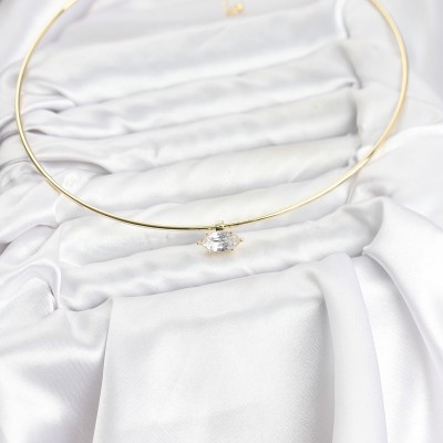 Pirinç Gold Renk Choker Model Zirkon Taşlı Kadın Kolye