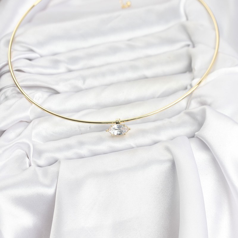 Pirinç Gold Renk Choker Model Zirkon Taşlı Kadın Kolye