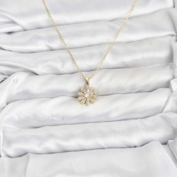 Pirinç Gold Renk Çiçek Model Kadın Kolye