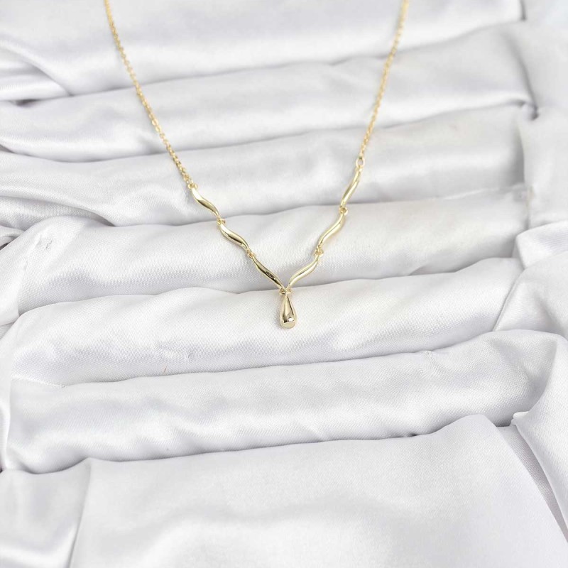 Pirinç Gold Renk Damla Model Kadın Kolye