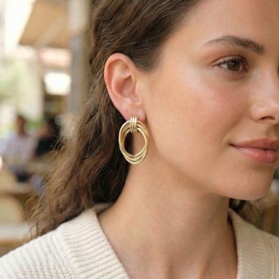 Pirinç Gold Renk Damla Model Vintage Kadın Küpe