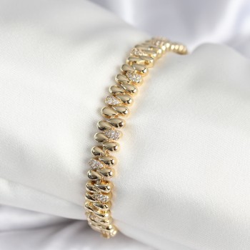 Pirinç Gold Renk Damla Model Zirkon Taşlı Kadın Bileklik