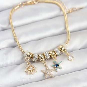 Pirinç Gold Renk Deniz Tema Charmlı Kadın Bileklik