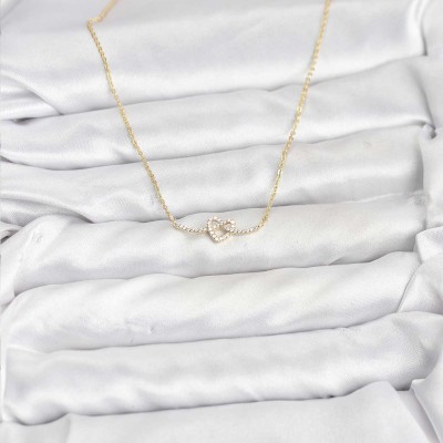 Pirinç Gold Renk Düğüm Kalp Model Kadın Kolye